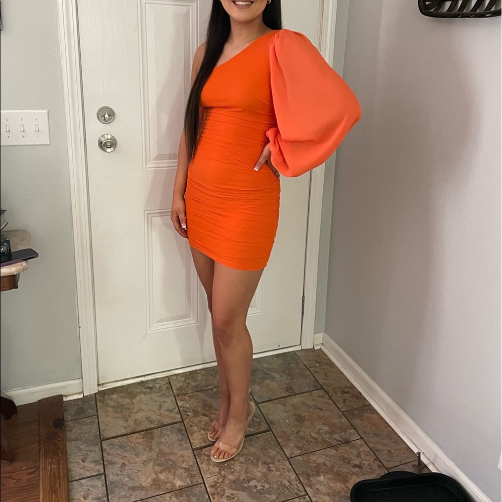 WORN ONCE, hello molly orange one sleeve dress